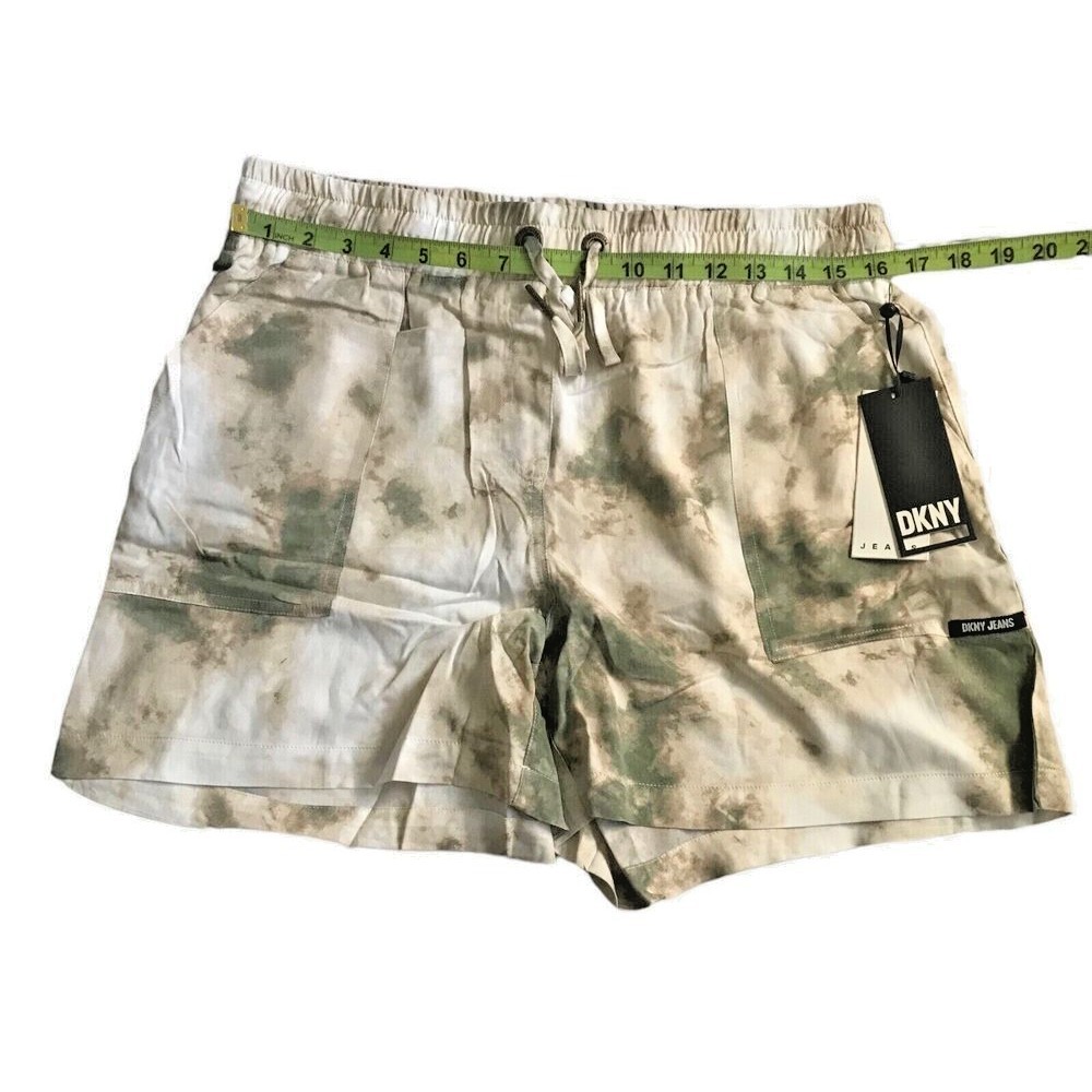 DKNY Jeans Womens Printed Drawstring Shorts M Feather Grey Olive Tie Dye Casual - Picture 6 of 15